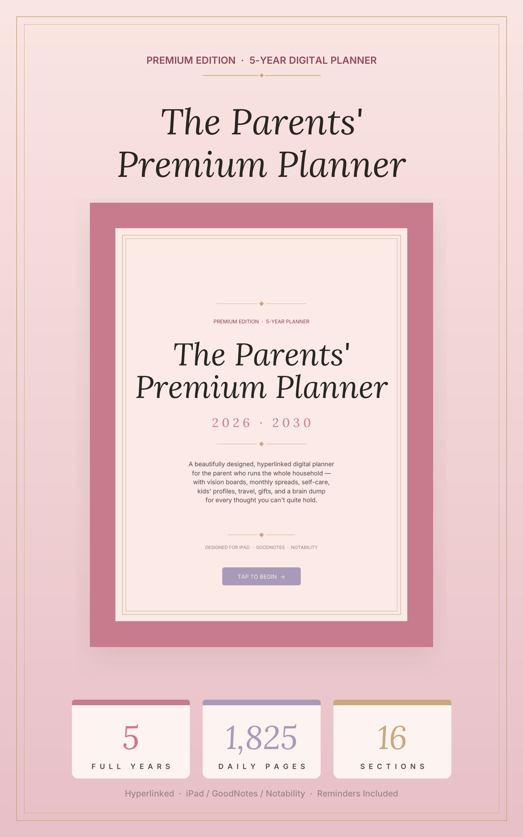 Parents Premium Planner 2026-2030 — 5 years, 1825 daily pages, 16 sections