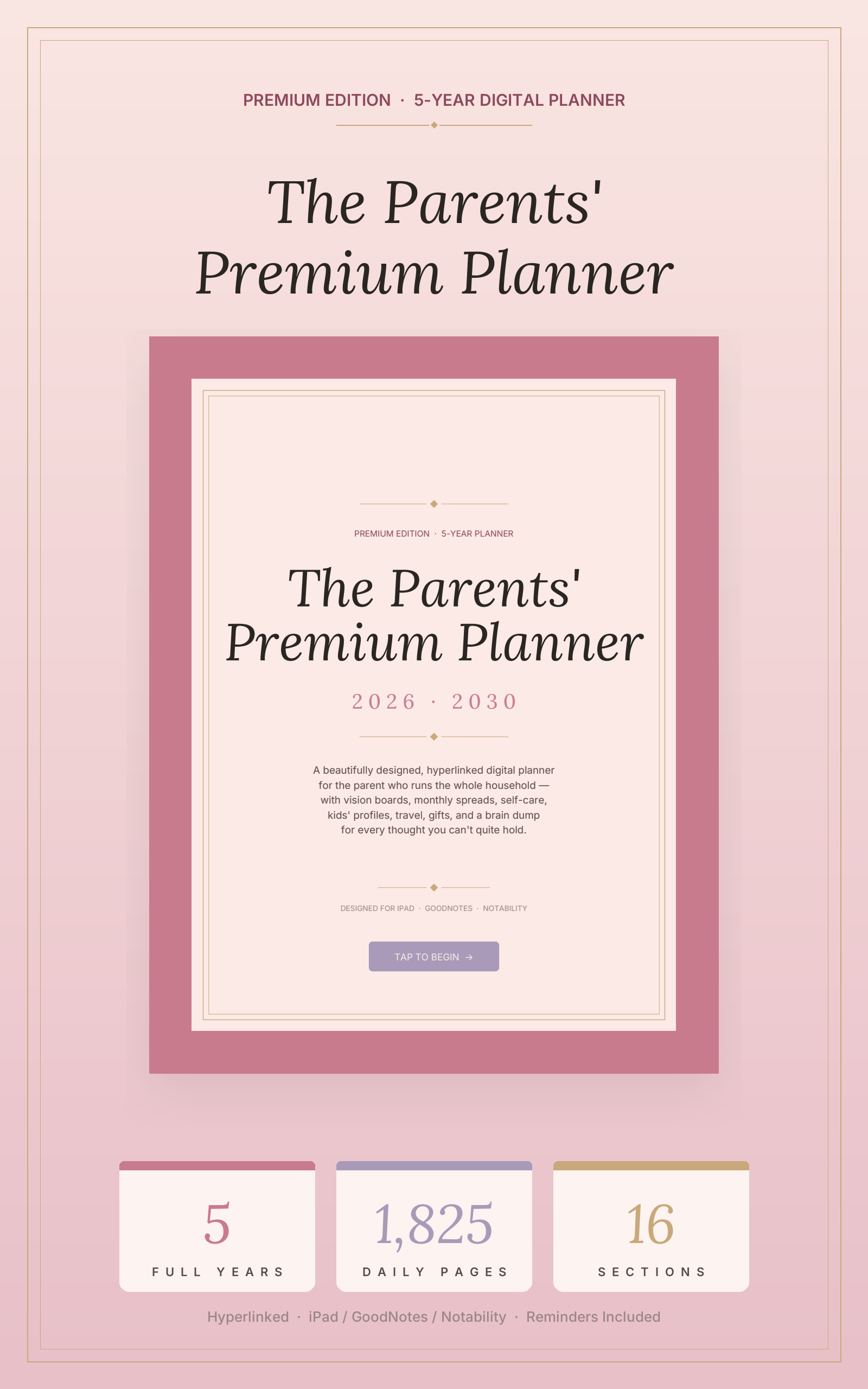 Parents Premium Planner 2026-2030 — 5 years, 1825 daily pages, 16 sections