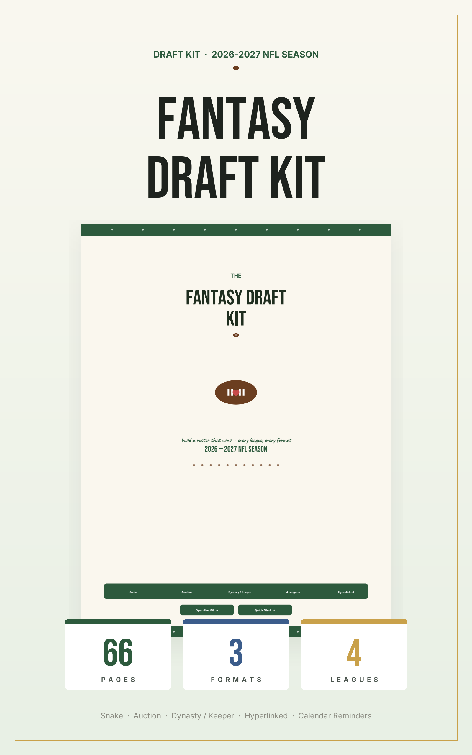 The Fantasy Draft Kit 2026-27 — 66 pages, snake / auction / dynasty